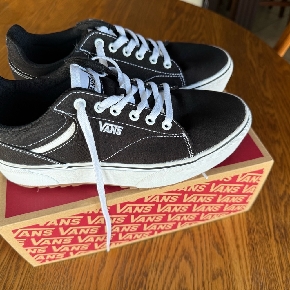 Vans Seldan Black and White Canvas Platform Shoes